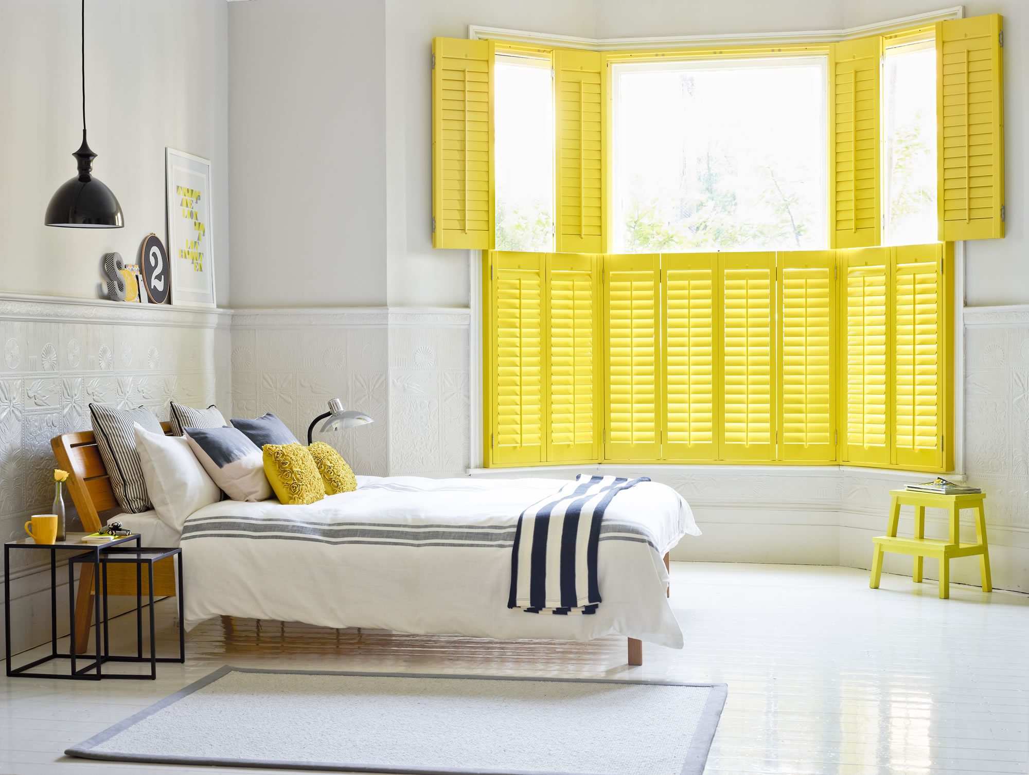 Top Set Open Bedroom Yellow Shutters - Hybrawood